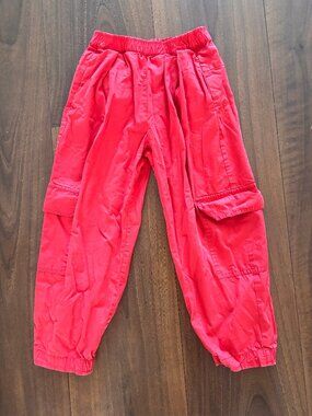 Zara Kids Unisex Red Baggy Cargo Joggers - Size 8